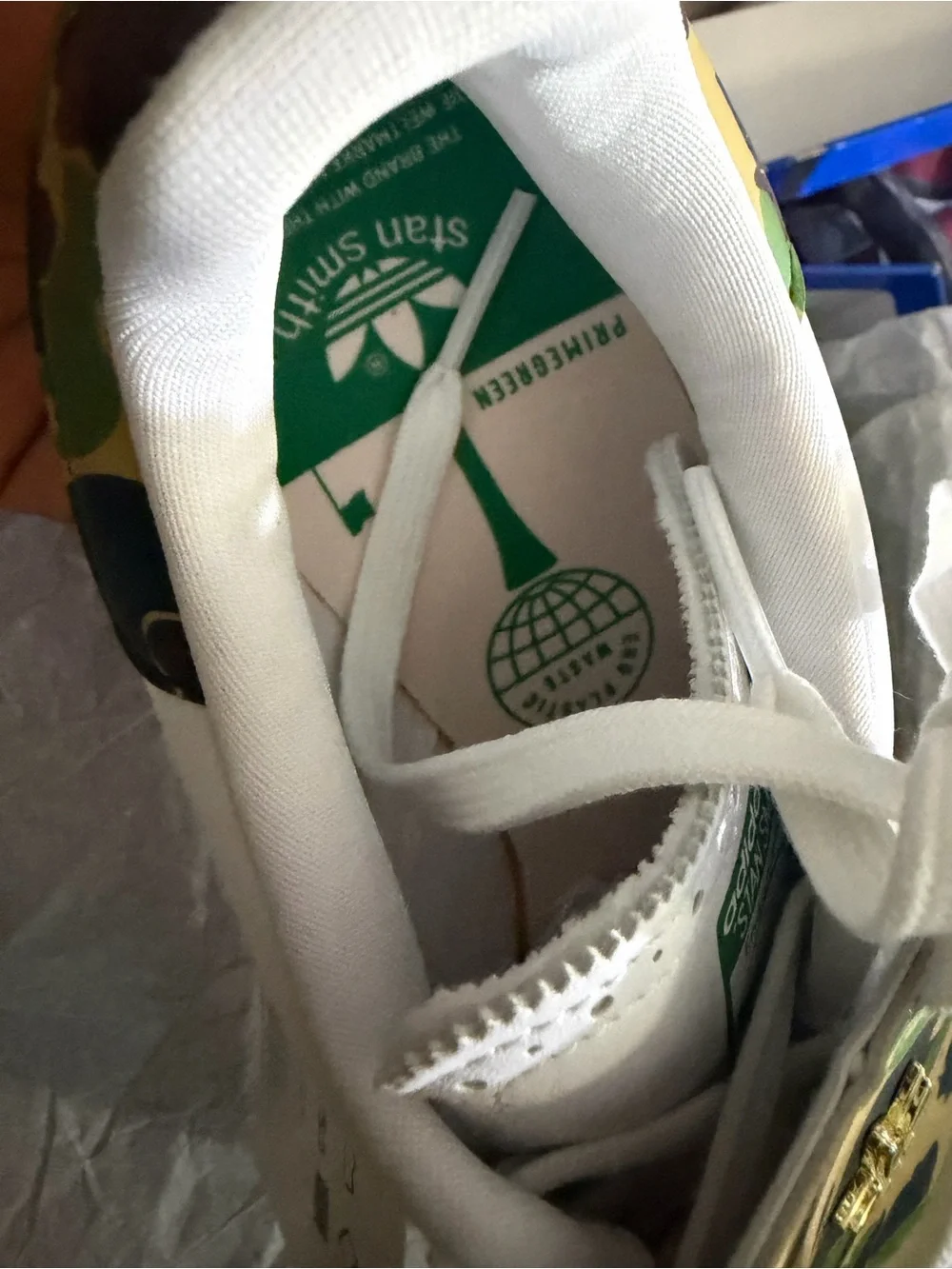 adidas bape White Sneakers with Green Camo Fringe Accent